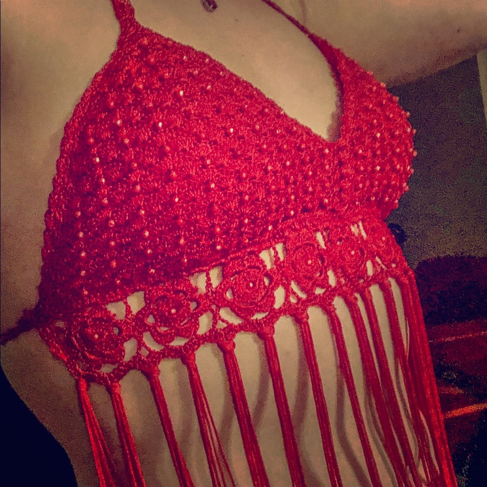 Red crochet top